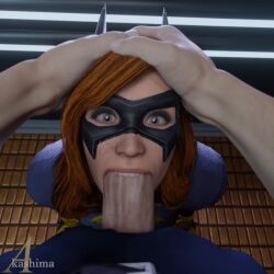 1boy 1girls 3d akashima animated athletic_female barbara_gordon batgirl batgirl_(gotham_knights) blowjob blowjob_face blue_eyes bodysuit dc dc_comics deepthroat eye_contact face_fucking facefuck fellatio gotham_knights huge_cock human irrumatio light-skinned_female light-skinned_male light_skin looking_at_viewer male/female male_pov on_knees oral oral_penetration oral_sex orange_hair partial_male partially_clothed penis pov pov_eye_contact randomtide red_hair sound superheroine tagme teenage_girl teenager video