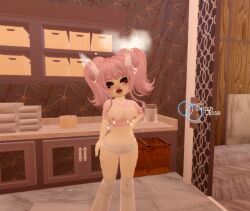 3d artist_request bathroom breasts demon_girl demon_horns edited pink_hair pink_nipples roblox robloxian royale_high source_request tagme tits white_legwear