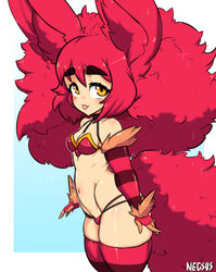 1girls animal_ears belly big_eyebrows cat_ears catgirl eyebrows_visible_through_hair female female_only long_hair negsus nellko_agogo original red_hair slugbox small_breasts solo solo_female thick_eyebrows thick_thighs tongue_out