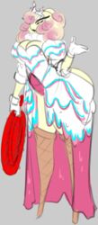 big_breasts big_eyebrows cake candy cotton_candy crown curly_hair dongwongtang dress exposed_ass high_heel_boots huge_ass original_character plump royalty