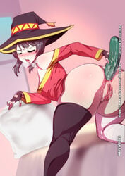 1girls ahe_gao anal anal_insertion anal_masturbation ass bent_over bokuman cucumber cucumber_in_ass cucumber_masturbation kono_subarashii_sekai_ni_shukufuku_wo! masturbation megumin patreon_reward source_request studio_deen wizard_hat year_request