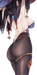 ass backless_outfit breasts bubble_ass bubble_butt dat_ass female from_behind genshin_impact hi_res kilalesi large_breasts mona_(genshin_impact) sideboob witch_hat