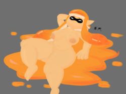 animal_humanoid anthro cephalopod cephalopod_humanoid chubby chubby_female closed_eyes happy humanoid inkling inkling_girl kaori_(splatoon) large_areolae large_ass large_breasts larger_female laying_down laying_on_back mask_(marking) nintendo pointy_ears posing sleepyslut smile splatoon spread_legs squid tentacle tentacle_hair