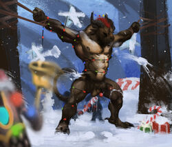 4_ears abs anal anal_sex anthro balls bell biceps bodily_fluids brown_body brown_fur candy candy_cane charr christmas christmas_lights claws cum cumshot dessert digitigrade ejaculation epic_soul erection felid food foreskin fur genital_fluids genitals gift guild_wars guildwars2 hair holidays horn humanoid_genitalia humanoid_penis male male_only male_penetrated mammal multi_ear muscular muscular_anthro muscular_male nipples nude pecs penetration penis plant raised_tail red_hair rope rytlock_brimstone snow snowball snowman spread_arms spread_legs spreading standing toes tree triceps video_games winter wintersday