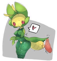 1girls anthro bug ebi10000000000 female game_freak heart leavanny male mantis nintendo penis pokémon_(species) pokemon red_eyes simple_background small_breasts smiling solo_female sweating tagme wide_hips