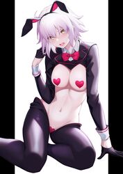 1girls breasts bunny_ears fate/grand_order fate_(series) female female_only jeanne_alter jeanne_d'arc_(fate)_(all) pasties pink_heart_pasties pink_pasties pussy reverse_bunnysuit solo