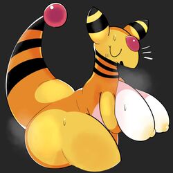 1girls ampharos anthro black_stripes closed_eyes ebi10000000000 female female_only game_freak large_breasts nintendo pokémon_(species) pokemon pokemon_(species) simple_background solo_female sweating tagme thick_thighs wide_hips