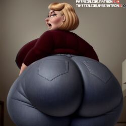 1girls 4k ai_generated anus ass ass_focus bbw beauty_mark butt_focus chubby chubby_female close-up dark_blonde_hair female highres human jeans karen large_ass long_hair long_sleeves looking_back matronai_(artist) patreon patreon_username pinup side_boob stable_diffusion thick_thighs tight_fit tight_jeans tight_pants wide_hips