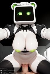 ai_assisted ai_generated animal_ears big_breasts breasts civitai computer_head dreadshot female furry green_nipples kioline maid maid_headdress maid_uniform robot robot_girl thick_thighs tv_head zenny_(dreadshot)