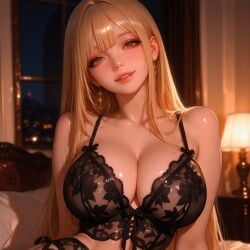 ai_generated blonde_hair couch huge_breasts large_breasts lingerie lingerie_only long_hair massive_breasts sexy sexy_pose sofa