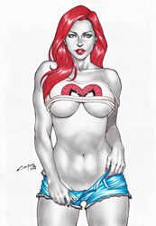 1girls big_breasts breasts carlos_braga digital_drawing_(artwork) digital_media_(artwork) female female_only large_breasts long_hair marvel marvel_comics mary_jane_watson monochrome navel signature solo spider-man_(series) underboob