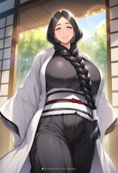 ai_generated big_ass big_breasts big_butt big_thighs bleach bleach:_the_thousand-year_blood_war braided_hair breasts coat female hakama hi_res high_quality high_resolution highres huge_ass huge_breasts huge_butt huge_thighs long_hair mature mature_female milf mommy shinigami standing traditional_clothes unohana_retsu unohana_yachiru vanillaramen voluptuous voluptuous_female walking white_coat wide_hips