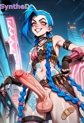 1futa ai_generated arcane artist_name artist_signature balls bandaid bandaid_on_leg bare_shoulders blue_hair braid breasts bullet erection futa_sans_pussy futanari gloves grin hi_res high_resolution highres intersex jinx_(league_of_legends) large_penis league_of_legends long_hair looking_at_viewer nail_polish navel outdoors patreon penis pink_eyes riot_games small_breasts smile solo stomach_tattoo synthed tattoo teeth testicles thighhighs twin_braids uncensored veins veiny_penis very_long_hair