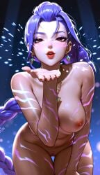 blowing_kiss female hips_wider_than_shoulders kpop_demon_hunters purple_hair rumi_(kpop_demon_hunters) tattoos