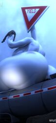 3d 3d_(artwork) back_view big_ass big_breasts big_butt breasts down_view female female_only giantess impalement looking_at_viewer looking_back looking_back_at_viewer masteryorg0 metallic_body object_head sign sign_head solo solo_female truck truck_(vehicle)