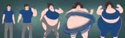 1boy 1girls bbw belly_expansion breast_expansion breasts female gender_transformation glasses male mtf_transformation muscular nipple_slip obese obese_female overweight rule_63 saturnxart sequence simple_background tight_clothing transformation weight_gain