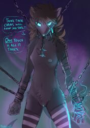 anthro bound breasts chains circe_(pankallisti) clothing collar female genitals glowing glowing_eyes glowing_genitalia glowing_vulva hi_res legwear mammal murid murine nipples pankallisti prosthetic prosthetic_arm prosthetic_limb pussy rat rodent small_breasts solo standing stockings vulva