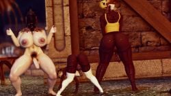 3d 3d_animation 3futas animated begging_for_sex bent_over breasts bushy_pubes chocobo_mask cum dark-skinned_futa final_fantasy_xiv futanari gpose(ffxiv) intersex jacob's_ladder large_breasts large_penis larger_futa masked_futa midlander multiple_futa no_sound original_character pale-skinned_futa penis presenting_ass roegadyn roegadyn_futa shaking_ass shorter_than_30_seconds size_difference suggestive_gesture tagme tattoos thrusting video