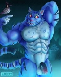 abs anthro anthro_male_on_human_female big_balls bird black_cock blue_body blue_fur blue_furry breasts cat_eyes claws cock demon derpy derpy_(kpop_demon_hunters) fangs fangs_out female fluffy foreskin furry furry_tiger hat in_water long_tail magpie_(corvid) male male_boobs male_focus male_only muscular muscular_male only penis pink_cock posing prepuce red_eyes striped_body striped_fur striped_markings stripes three_eyes tiger tiger_ears uncircumcised yellow_eyes