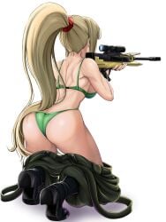 1girls 2024 abs ass_focus biceps big_ass big_breasts black_gloves blonde_hair boots dat_ass dragunov_(metal_slug) faayafoxmaid faceless_female female female_focus female_only fingerless_gloves full_body green_bra green_panties green_underwear hi_res high_resolution highres long_hair metal_slug metal_slug_attack military_boots military_pants muscle_girl muscles on_knees one_eye_closed pants_down ponytail pose simple_background sniper_rifle snk thighs unseen_female_face white_background