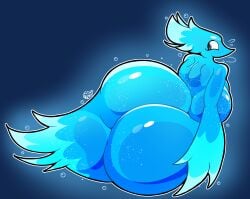 2025 absurd_res anthro ass back_boob big_breasts big_butt blue_body blue_eyes breasts bubble darkner deltarune elemental_creature female hi_res huge_breasts huge_butt hyper hyper_butt leirnabs looking_back miss_mizzle mizzle_(deltarune) mouthless pseudo_hair rear_view side_boob signature smile solo undertale_(series) water water_creature