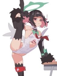 ass bangs bunnysuit female female gya_rb halo no_bra red_eyes splits thighs zenless_zone_zero