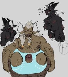 absurd_res adopted_(lore) adoptive_father_(lore) bath bathing beard beard_ring bovid bovine caprine cattle demonrat demos_(demonrat) duo erection facial_hair father_(lore) father_and_child_(lore) genitals goat hair hi_res holding_object humanoid_genitalia humanoid_penis long_hair male male/male mammal parent_(lore) parent_and_child_(lore) penis scar swollen swollen_belly tongue tongue_out vikant_(demonrat) wipe