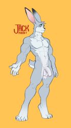 2025 anthro balls big_balls big_penis biped character_name chest_tuft crotch_tuft digitigrade fluffy fluffy_tail foreskin freckled_face freckles genitals green_eyes half-erect head_tuft hi_res lagomorph leporid long_ears male mammal muscular muscular_anthro muscular_male neck_tuft penis proxicute rabbit short_tail simple_background solo tail text tight_foreskin tuft
