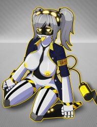 1girls big_breasts breasts diexdi exposed_breasts female female_only garter_straps glitch_productions j_(murder_drones) kneeling looking_at_viewer murder_drones nipples pussy robot robot_girl shirt silver_hair solo tie tongue_out twintails yellow_eyes