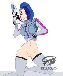 biting_lip blue_hair catalyst_(fortnite) fortnite meyo_palika mickytv591 no_panties seductive_look seductive_smile tagme thighhighs