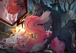 animal_genitalia animal_penis anthro anthro_on_anthro anthro_penetrated anthro_penetrating anthro_penetrating_anthro ass balls black_body black_fur black_nose bodily_fluids breasts canid canine canine_genitalia canine_penis canis cum cum_in_vagina cum_inside duo fangs female female_penetrated fox fur genital_fluids genitals hair interspecies kammi-lu knot knotted_penis male male/female male_penetrating male_penetrating_female mammal nude nude_anthro nude_female nude_male penetration penile penile_penetration penis penis_in_vagina pink_body pink_fur sex tail teeth tongue tongue_out vaginal_penetration vaginal_penetration vulva white_hair wolf