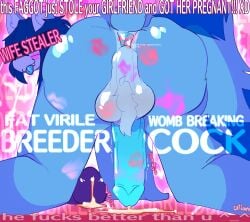 anthro anus ass azura_(aimpunch) backsack balls balls_blush bent_over blue_body blue_fur blue_penis blush bodily_fluids body_blush catjamn censor_bar censored censored_eyes cuckold_pov cum degradation ear_piercing ear_ring fangs fur genital_fluids genitals gooning_edit hi_res kiss_mark lipstick_on_anus lipstick_on_balls lipstick_on_face lipstick_on_penis looking_at_viewer looking_back male mammal onomatopoeia penetrable_sex_toy penis piercing presenting presenting_anus presenting_balls presenting_hindquarters presenting_penis procyonid raccoon raised_tail ring_piercing sex_toy slur solo sound_effects subliminal subliminal_message tail teeth text text_on_eyes tongue tongue_out