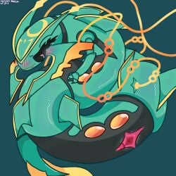 absurd_res digital_media_(artwork) dragon eastern_dragon female feral generation_3_pokemon generation_6_pokemon genitals green_body hi_res legendary_pokemon long_body mega_evolution mega_rayquaza mythological_creature mythological_scalie mythology nintendo penis pokemon pokemon_(species) rayquaza red_eyes scalie sex simple_background smile solo tail venom_melon vulva