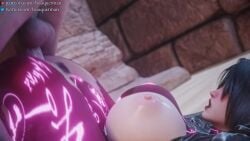 1boy 1girls 3d 3d_animation black_hair blender_(software) bouquetman breasts breasts_out cum_in_pussy female glowing_clothes large_breasts male open_mouth plapping ponytail pubic_hair pussy reverse_piledriver_position soul_calibur sound straight tagme taki testicles torn_clothes vaginal_penetration video