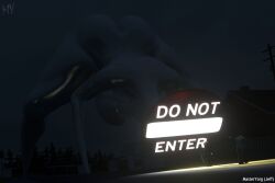 3d 3d_(artwork) ass ass_up breasts female giantess masteryorg0 metallic_body object_head on_all_fours sign sign_head thick_thighs