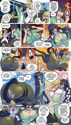 1boy 2girls big_breasts blonde_hair breast_expansion breasts centaur centorea_shianus cleavage clothed clothed_female clothed_male comic dialogue english_dialogue english_text female gender_transformation hair_growth huge_breasts human human_to_anthro kimihito_kurusu large_breasts long_hair male monster_girl monster_musume_no_iru_nichijou mtf_transformation multiple_girls rule_63 species_transformation straight text thetransformistress transformation yuri