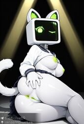 ai_assisted ai_generated animal_ears animal_tail anus breasts butt_focus civitai computer_head dreadshot female from_behind furry green_anus green_pussy kioline medium_breasts on_side pussy robot robot_girl school_uniform spread_ass spreading tv_head zenny_(dreadshot)