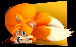 1boy anthro ass blue_eyes cindablimp fox furry gloves hips hyper_ass large_ass laying_down looking_at_viewer male male_focus male_only orange_fur sega sonic_(series) sonic_the_hedgehog_(series) tails tails_the_fox thick_thighs thighs white_fur wide_hips yellow_fur