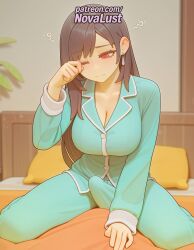 1futa 2025 ai_generated artist_name bed big_breasts big_breasts big_chest breasts breasts breasts bust busty chest cleavage earrings final_fantasy futanari hi_res high_quality high_resolution highres jewelry large_breasts long_hair novalust on_bed one_eye_closed pajamas patreon patreon_username pillow plant potted_plant red_eyes stable_diffusion tifa_lockhart watermark