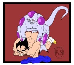 2boys alien anal anal_sex ancient-onyx ass bara big_penis doggy_style dragon_ball dragon_ball_z dubious_consent frieza gay male male_only mounting muscles muscular muscular_male nude vegeta yaoi