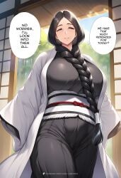 ai_generated big_ass big_breasts big_butt big_thighs bleach bleach:_the_thousand-year_blood_war braided_hair breasts caption coat dialogue female hakama hi_res high_quality high_resolution highres huge_ass huge_breasts huge_butt huge_thighs long_hair mature mature_female milf mommy shinigami standing text traditional_clothes unohana_retsu unohana_yachiru vanillaramen voluptuous voluptuous_female walking white_coat wide_hips