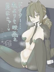 animal_ears concococho female female maebari pasties reverse_bunnysuit robin_(arknights) text