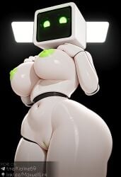 ai_assisted ai_generated big_breasts breasts civitai computer_head dreadshot female from_side green_nipples hands_on_breasts kioline low-angle_view robot robot_girl thick_thighs tv_head wide_hips zenny_(dreadshot)