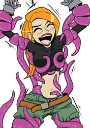 blonde_hair breast_squeeze clothed disney disney_channel female kim_possible kimberly_ann_possible laughing nipple_poke restrained superticklefighter tentacle tickling