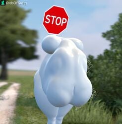 3d animate_inanimate armless breasts crabofgarry female no_arms object_head sign sign_head stop_sign thick_thighs vore vore_belly