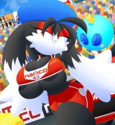 1boy 1girls alternate_color anthro areola_slip areolae breasts female_focus furry genderswap_(mtf) huepow huge_breasts klonoa klonoa_(series) large_breasts namco olympics rule_63 slickehedge sportswear tight_clothing