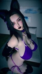 1girls 3d 4k accessory ahri ahri_(league_of_legends) animal_ears aqua_eyes beauty_mark bed bedroom bell belly belly_button big_breasts big_lips black_hair black_lipstick black_makeup blacked bra breasts breasts_bigger_than_head choker chromatic_aberration crashbanditkut earrings eyelashes eyeshadow female female_focus fit fit_female fox fox_ears fox_girl full_body glitter hair hi_res high_resolution highres league_of_legends light-skinned_female light_skin lingerie lips lipstick long_eyelashes long_hair long_nails looking_at_viewer makeup mole mole_under_eye nail_polish nails navel panties qos qos_tattoo queen_of_spades queen_of_spades_symbol queen_of_spades_tattoo riot_games solo spade_tattoo stockings thick_thighs thighs video_game_character video_games virt-a-mate virtamate