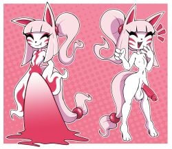 2025 anthro asian_clothing balls big_balls clothing east_asian_clothing femboy fox_spirit genitals hair hi_res huge_balls japanese_clothing kimono long_penis long_tail penis pink_background pink_clothing pink_hair pink_kimono simple_background solo tagme tail thompson-vonjung