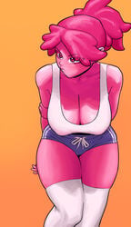 1girls adventure_time bare_shoulders big_breasts breasts cartoon_network cleavage clothed clothes clothing crop_top female female_focus female_only fully_clothed hips huge_breasts humanoid large_breasts pink_hair princess_bubblegum short_shorts solo solo_female sportswear thick thick_thighs thighs wide_hips zillionaire