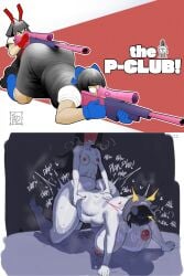 1futa 1girls black_hair blush chubby chubby_female doggy_style dripping duo face_down_ass_up female futa_on_female futanari intersex misi_(the_p-club) pankekes size_difference skinny skinny_girl sniper sweat tagme the_p-club vanny_(the_p-club) white_body white_skin